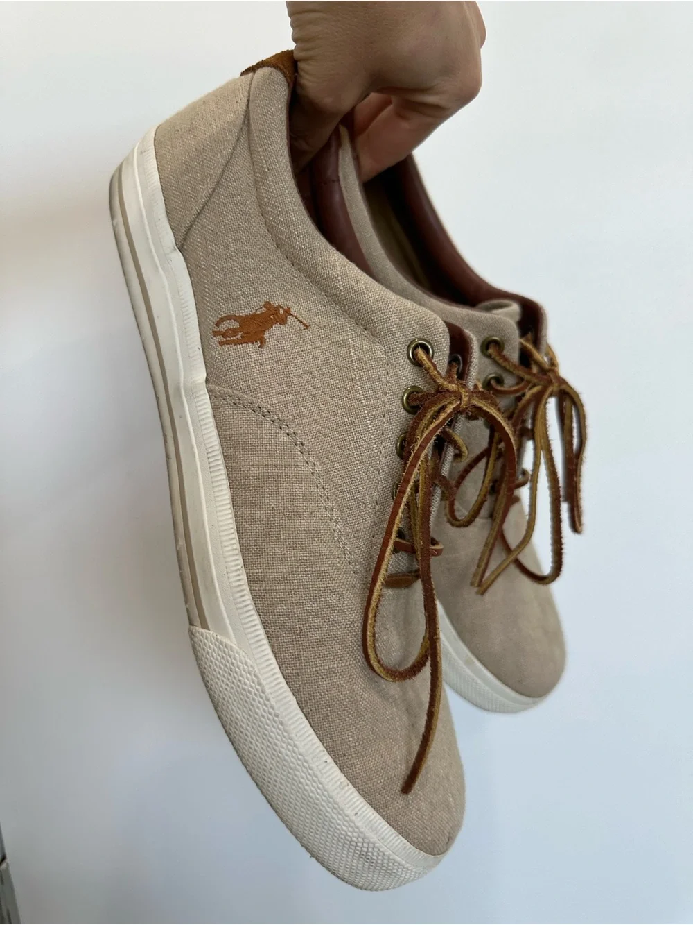 Polo by Ralph Lauren Tan Canvas Low-Top Sneakers with Brown Details